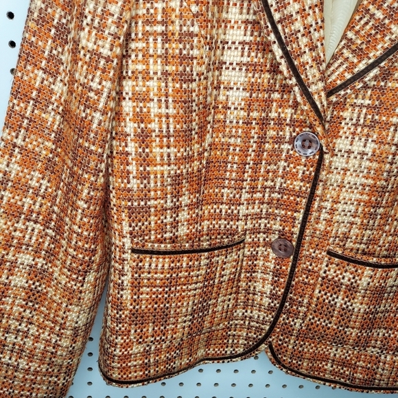 Dressbarn Tweed Blazer 10 Orange Long Sleeve 2-Button Pocket Collar Retro Preppy - Picture 3 of 4
